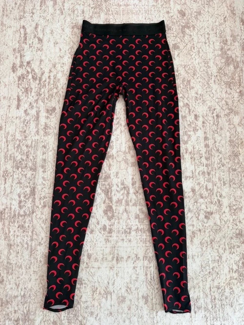 Marine Serre Black Leggings with Red Crescent Motif - Women